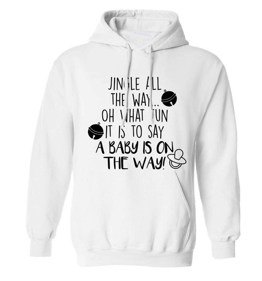 Oh what fun it is to say a baby is on the way! adults unisex white hoodie 2XL