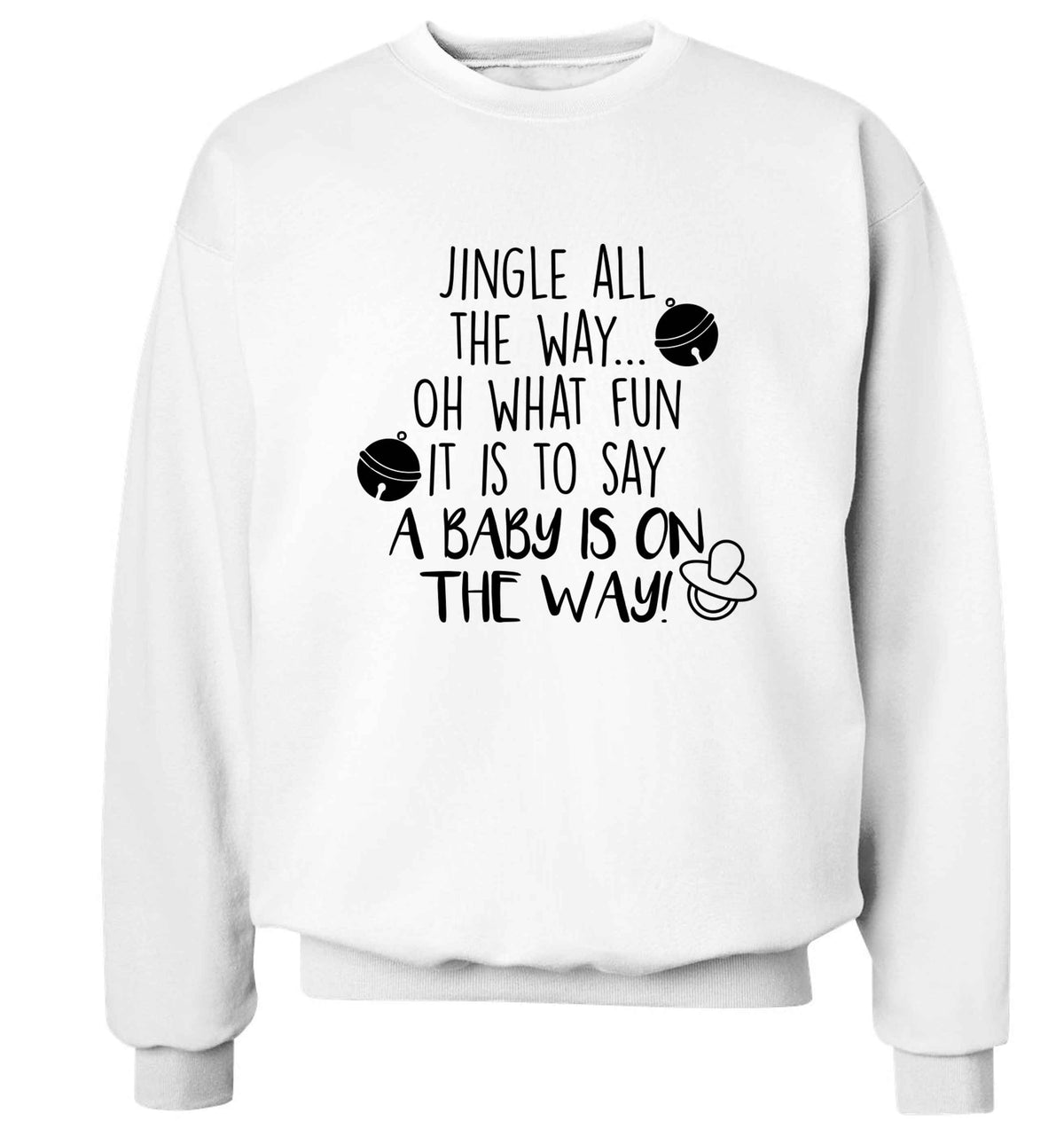 Oh what fun it is to say a baby is on the way! Adult's unisex white Sweater 2XL