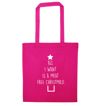 All I want is a meat free Christmas pink tote bag