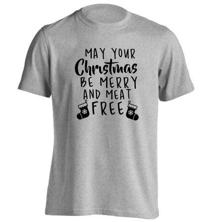 May your Christmas be merry and meat free adults unisex grey Tshirt 2XL