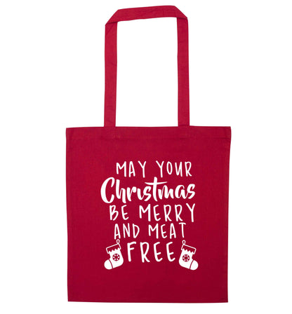 May your Christmas be merry and meat free red tote bag