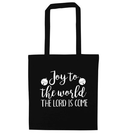 Joy to the world the Lord is come black tote bag