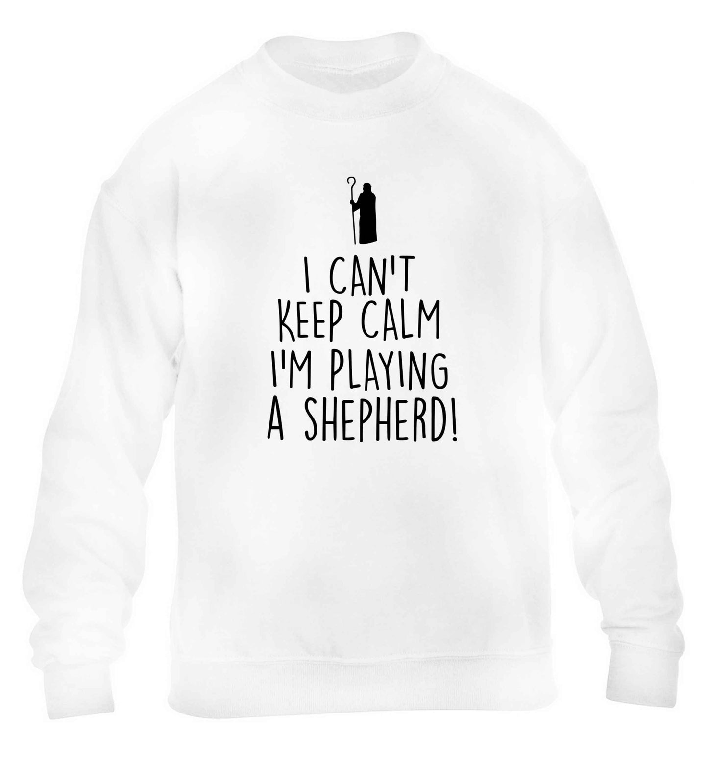 I can't keep calm I'm playing a shepherd children's white sweater 12-13 Years