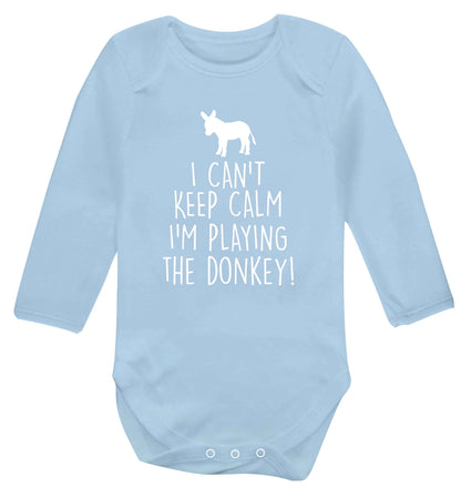 I can't keep calm I'm playing the donkey! Baby Vest long sleeved pale blue 6-12 months
