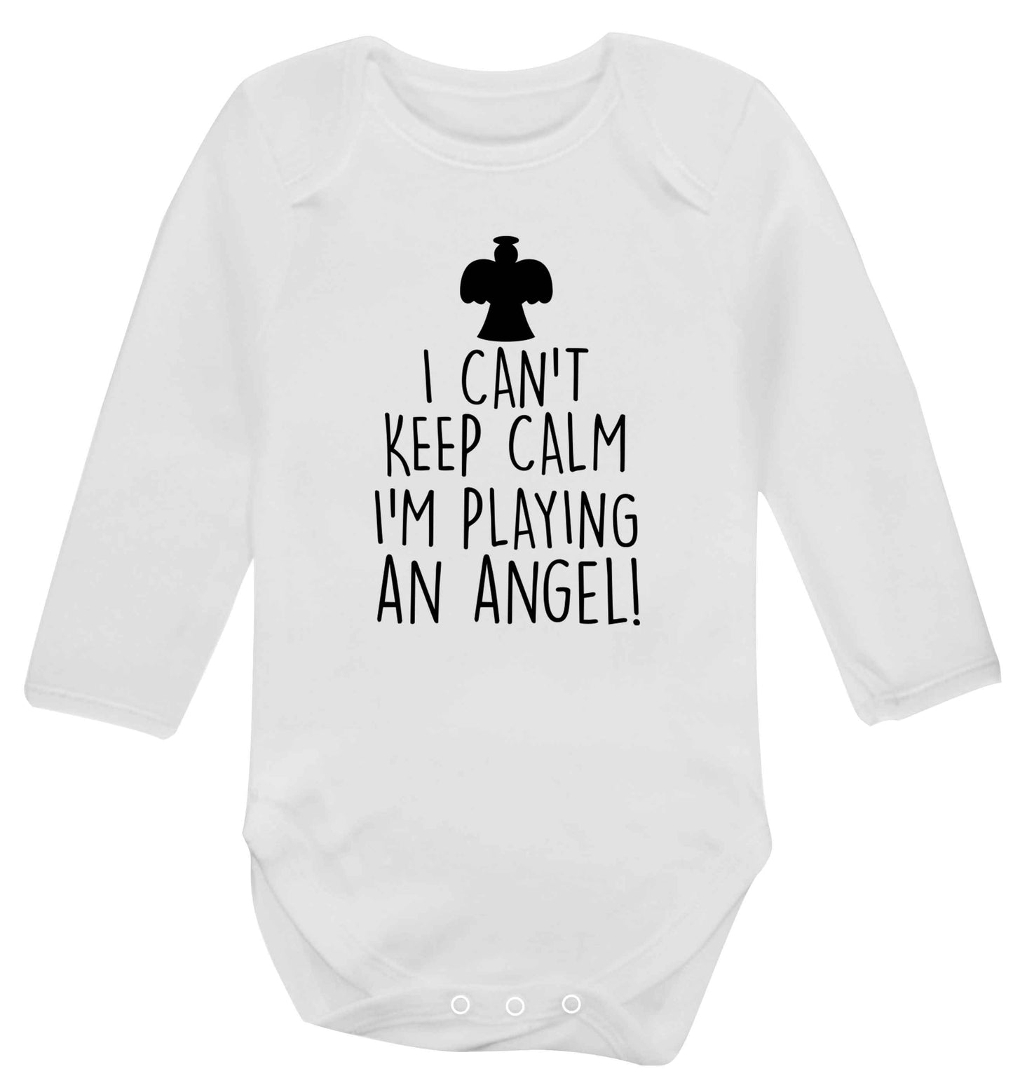 I can't keep calm I'm playing an angel! Baby Vest long sleeved white 6-12 months