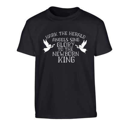Hark the herold angels sing glory to the newborn king Children's black Tshirt 12-13 Years