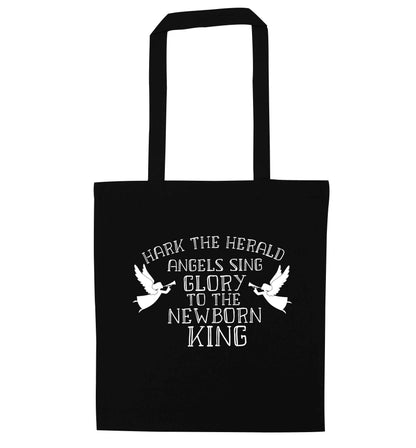 Hark the herold angels sing glory to the newborn king black tote bag