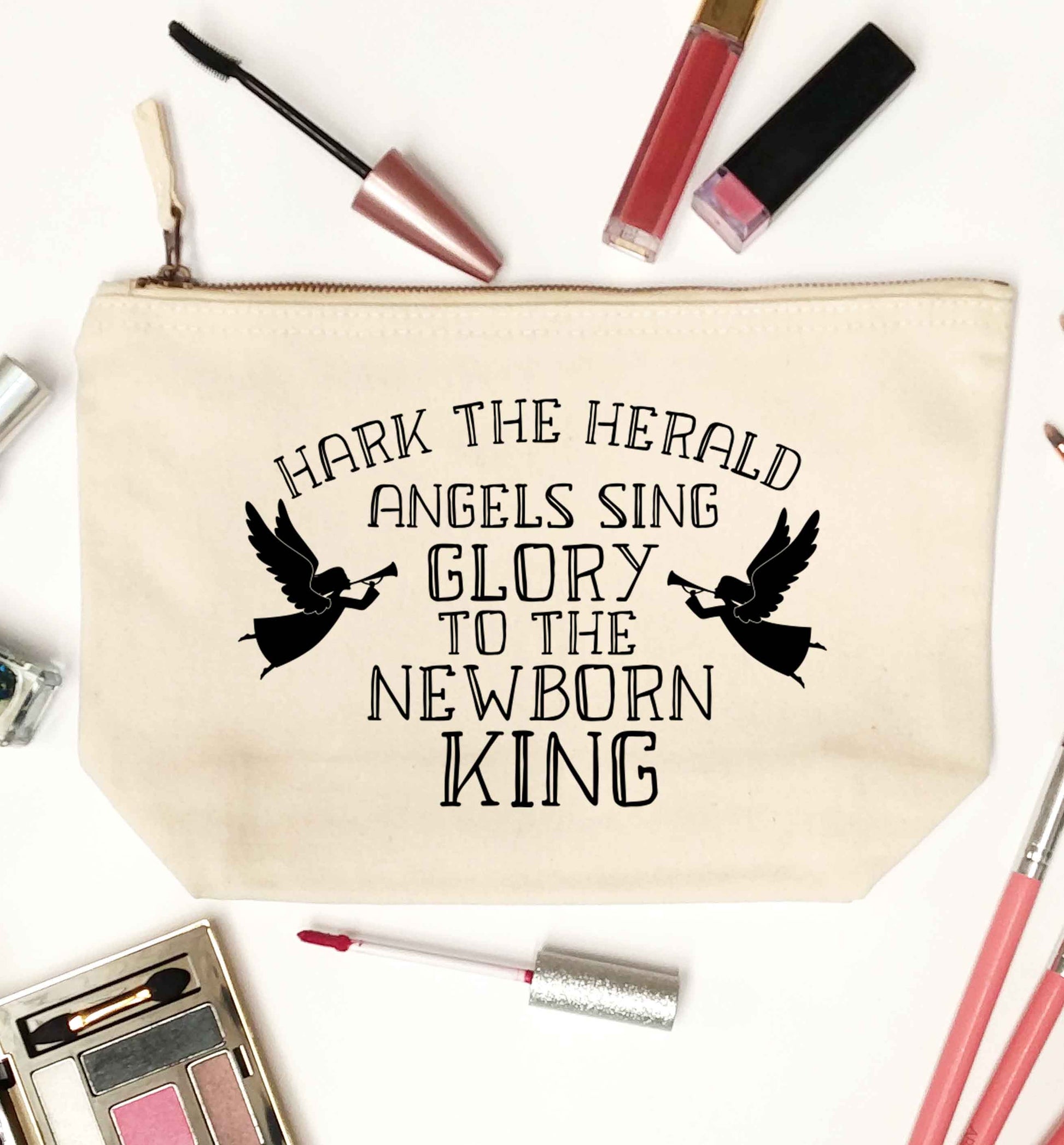 Hark the herold angels sing glory to the newborn king natural makeup bag
