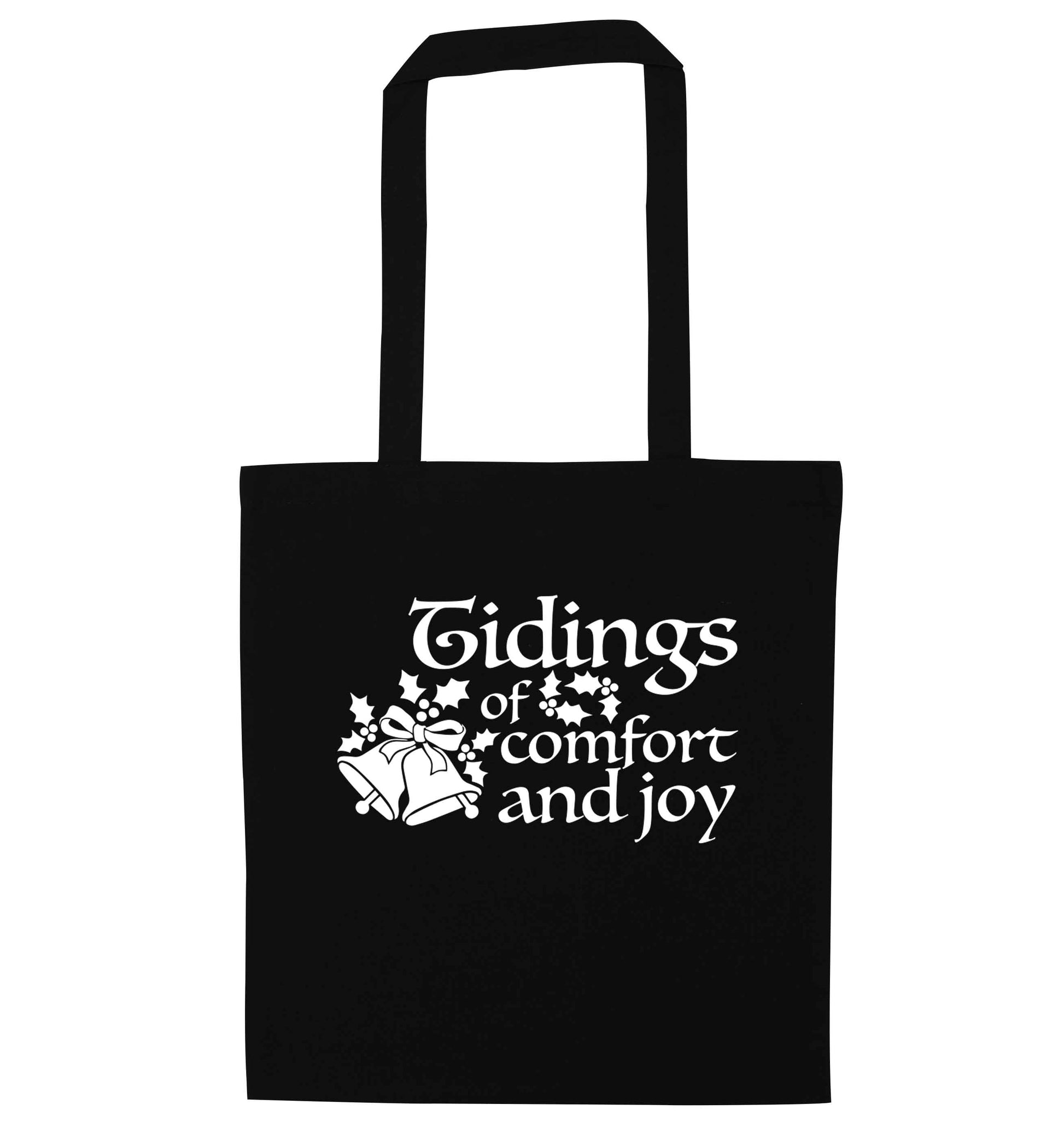 Tidings of comfort and joy black tote bag