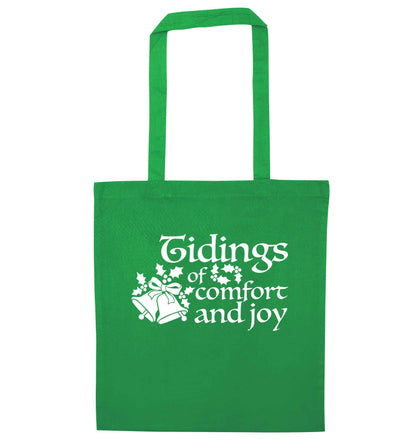 Tidings of comfort and joy green tote bag