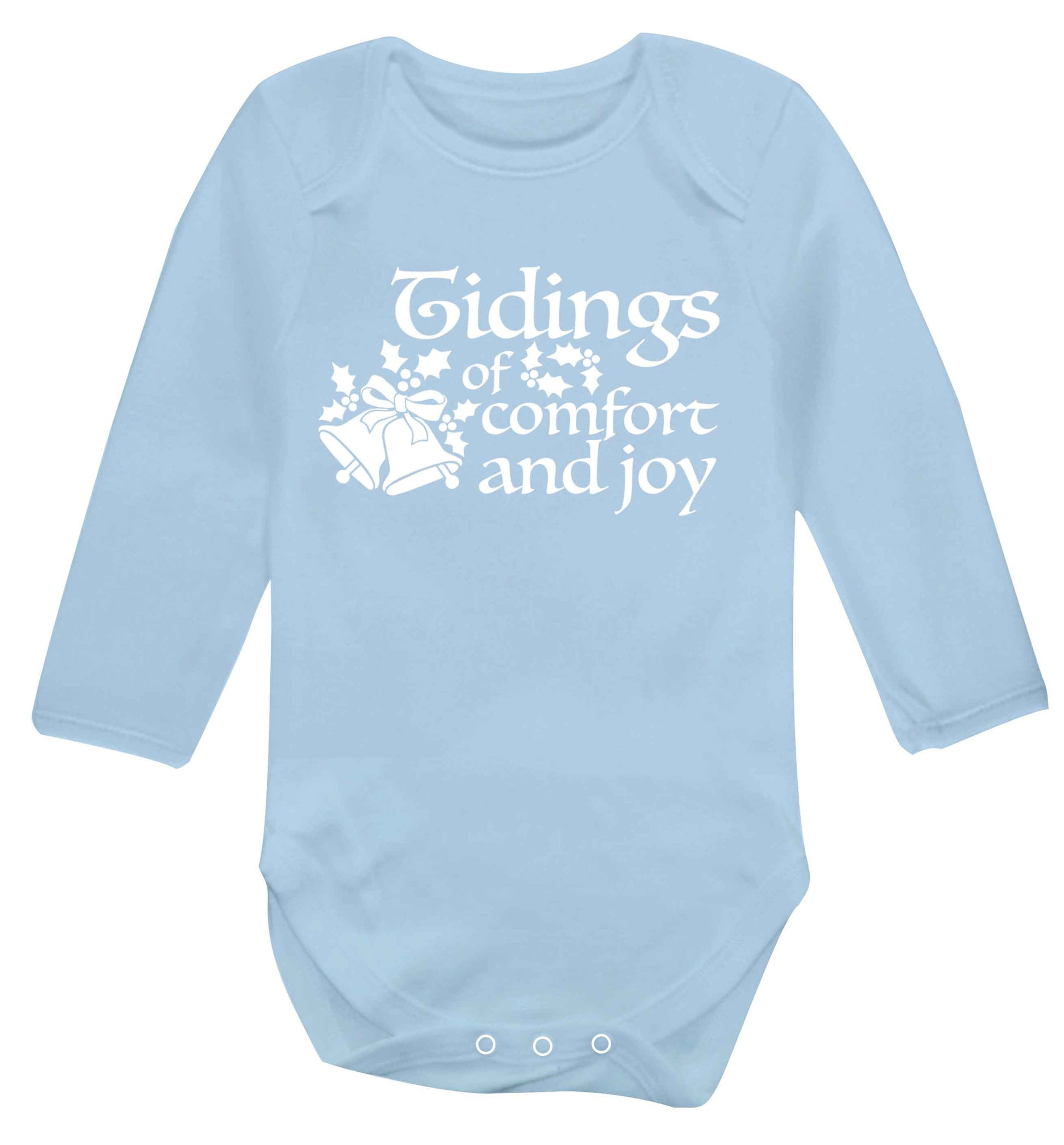 Tidings of comfort and joy Baby Vest long sleeved pale blue 6-12 months