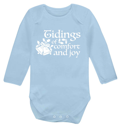 Tidings of comfort and joy Baby Vest long sleeved pale blue 6-12 months