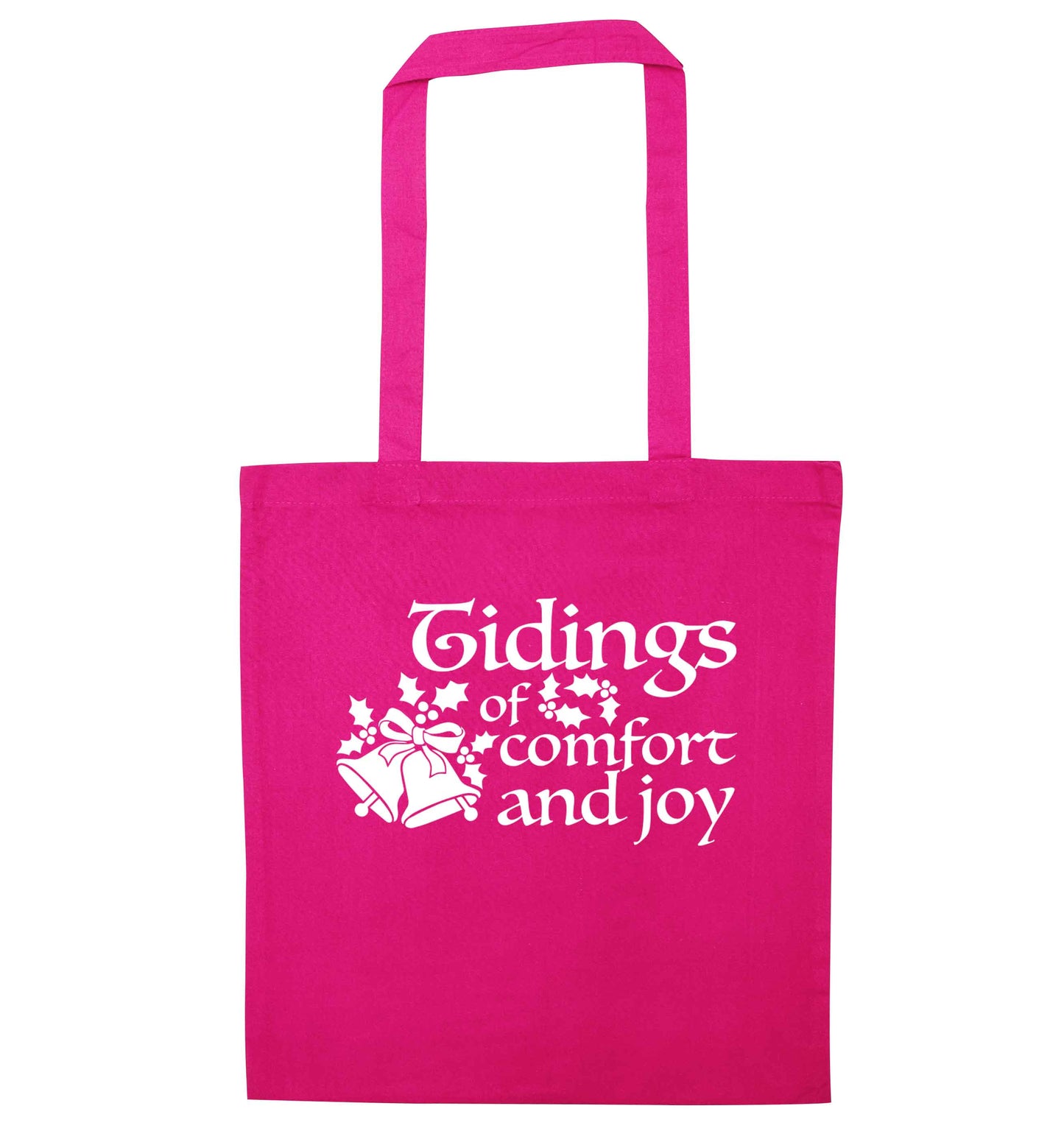 Tidings of comfort and joy pink tote bag