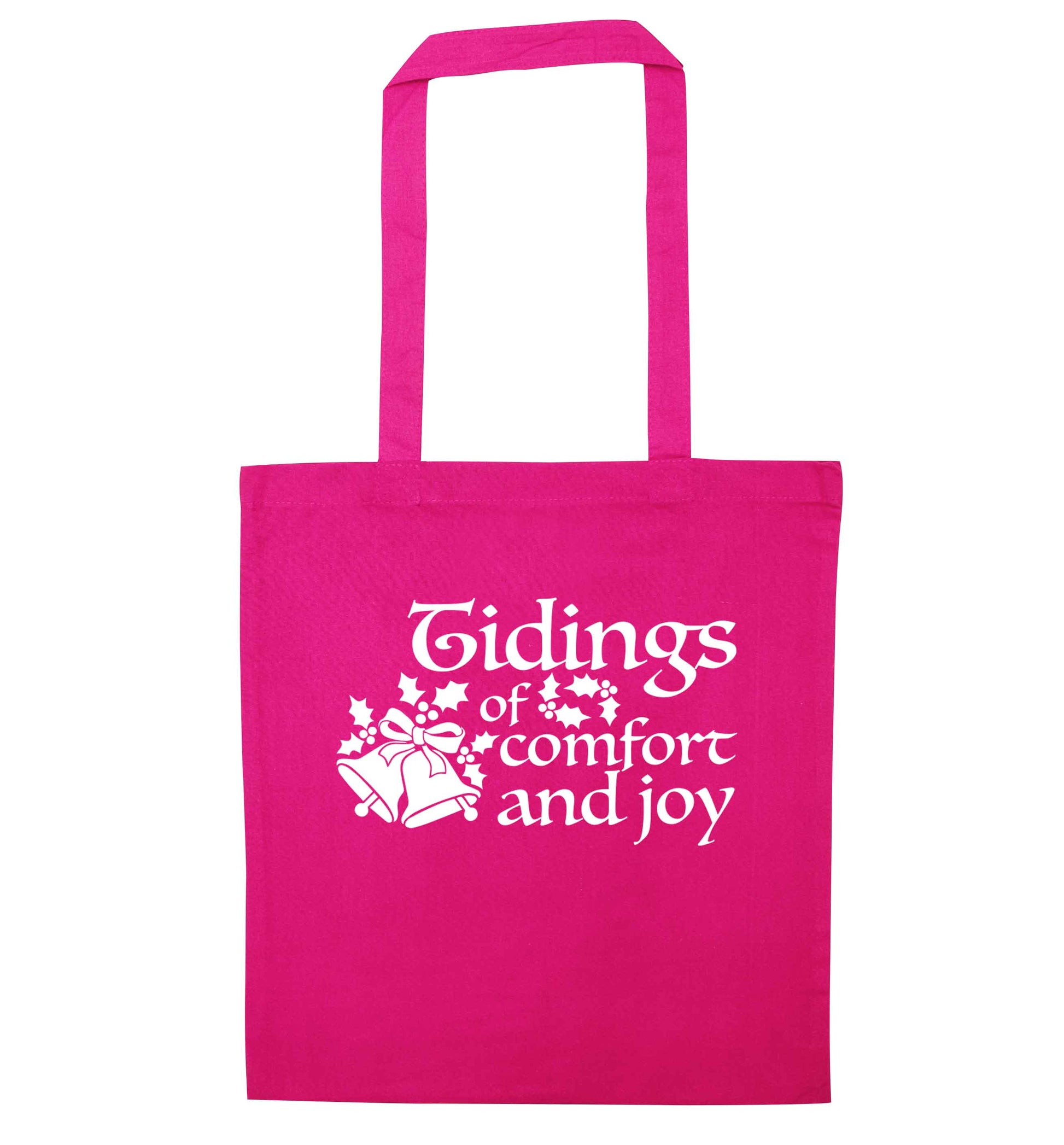 Tidings of comfort and joy pink tote bag