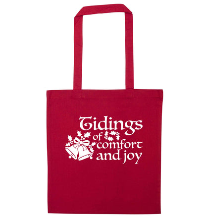 Tidings of comfort and joy red tote bag