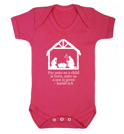 For unto us a child is born, unto us a child is given - isaiah 9:6 Baby Vest dark pink 18-24 months