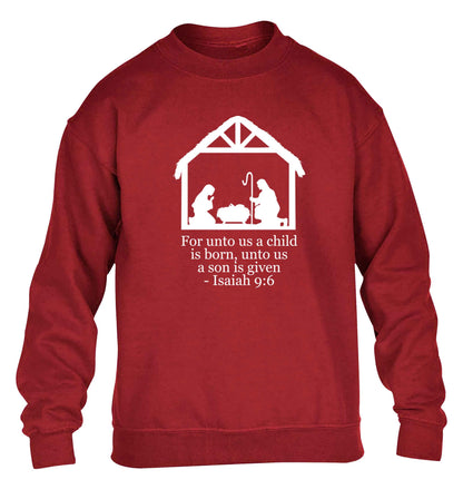 For unto us a child is born, unto us a child is given - isaiah 9:6 children's grey sweater 12-13 Years
