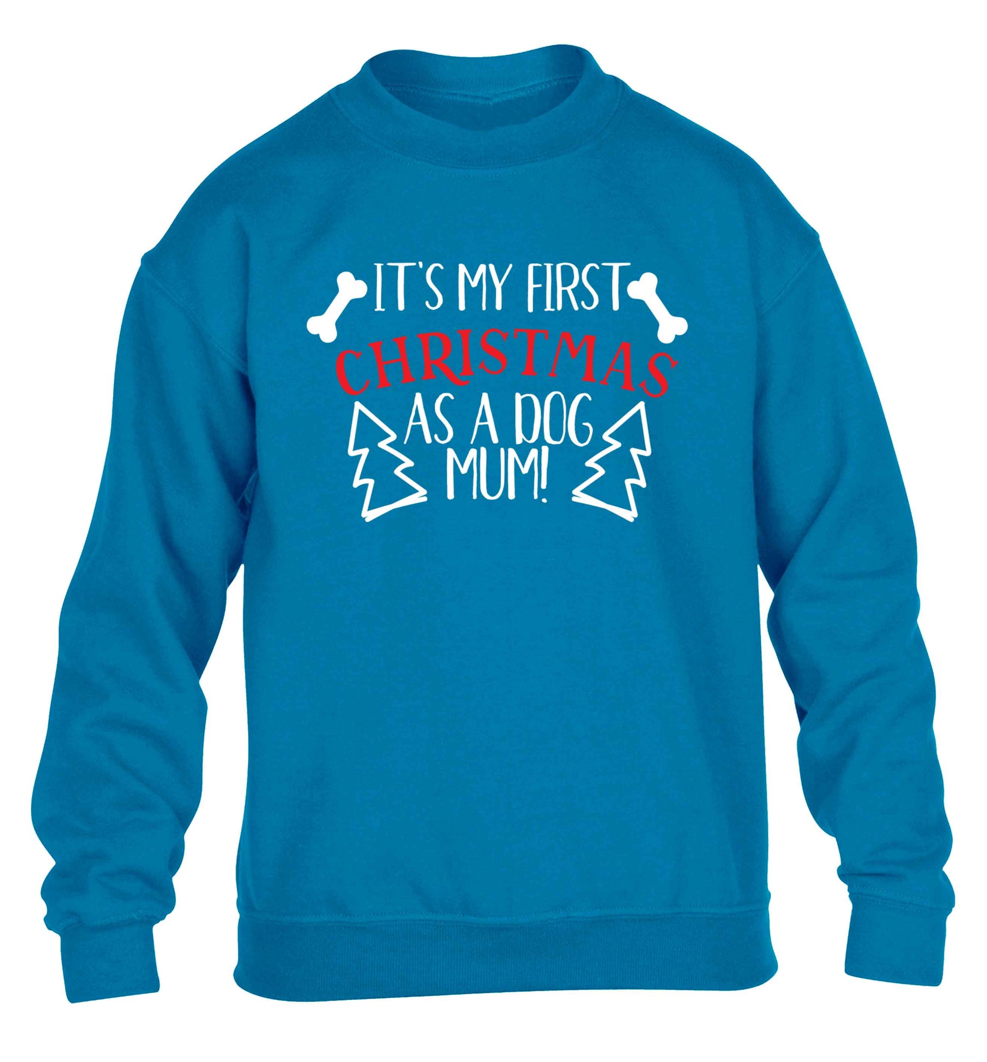It's my first Christmas as a dog mum! children's blue sweater 12-13 Years