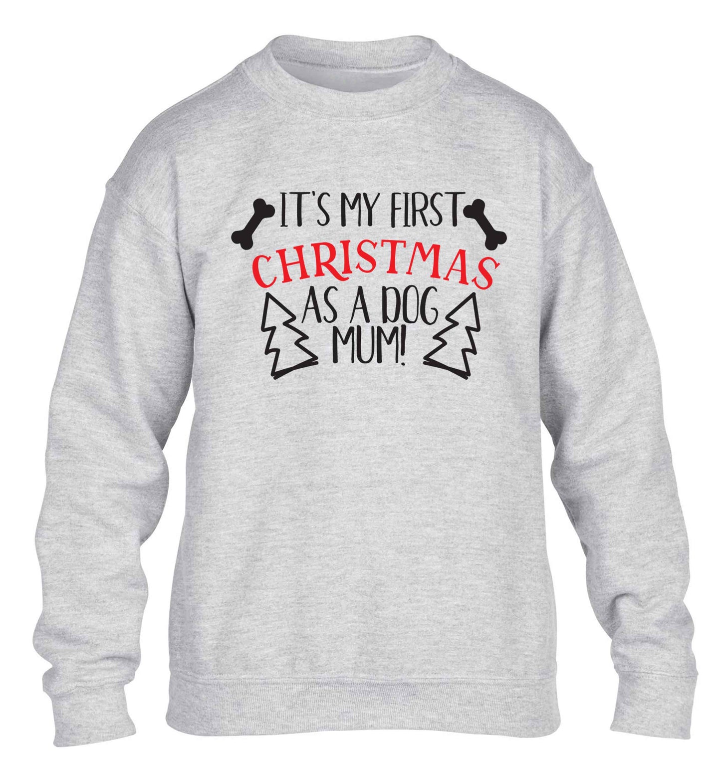 It's my first Christmas as a dog mum! children's grey sweater 12-13 Years