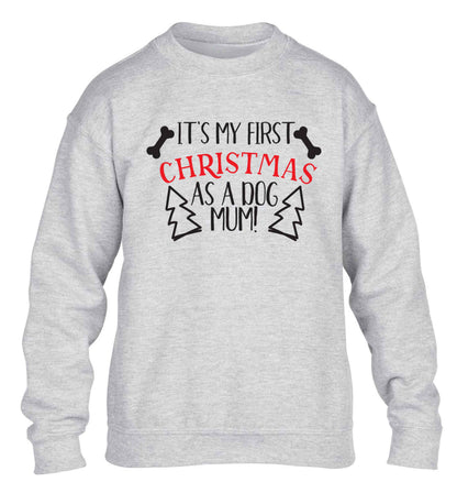 It's my first Christmas as a dog mum! children's grey sweater 12-13 Years
