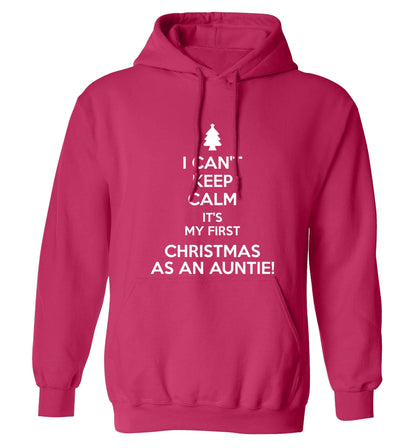 I can't keep calm it's my first Christmas as an auntie! adults unisex pink hoodie 2XL