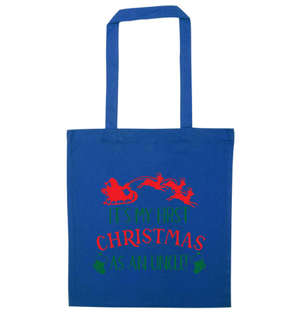 It's my first Christmas as an uncle! blue tote bag