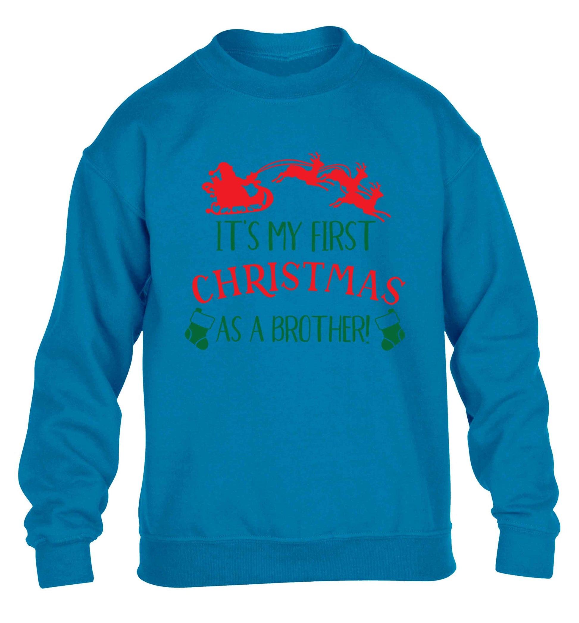 It's my first Christmas as a brother! children's blue sweater 12-13 Years