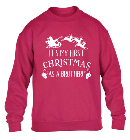 It's my first Christmas as a brother! children's pink sweater 12-13 Years