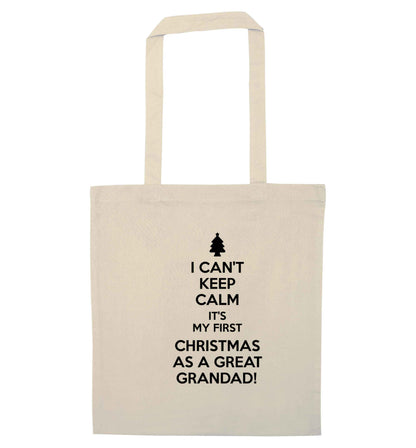 I can't keep calm it's my first Christmas as a great grandad! natural tote bag
