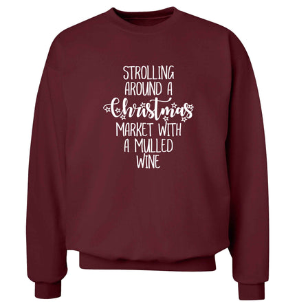 Strolling around a Christmas market with mulled wine Adult's unisex maroon Sweater 2XL