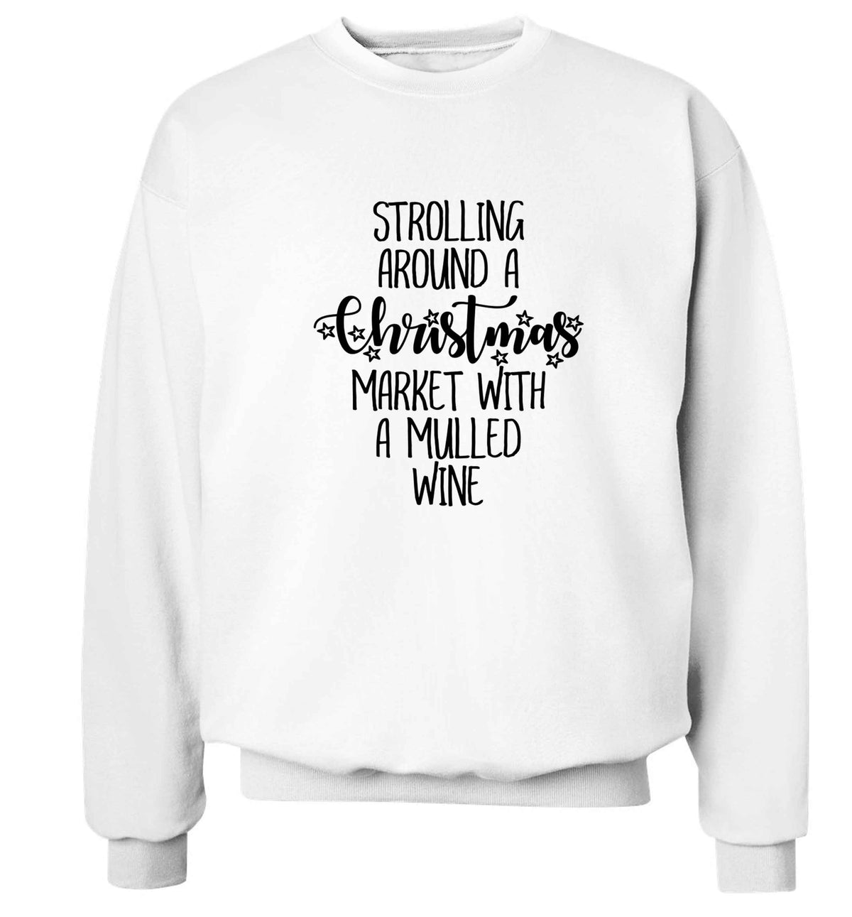 Strolling around a Christmas market with mulled wine Adult's unisex white Sweater 2XL