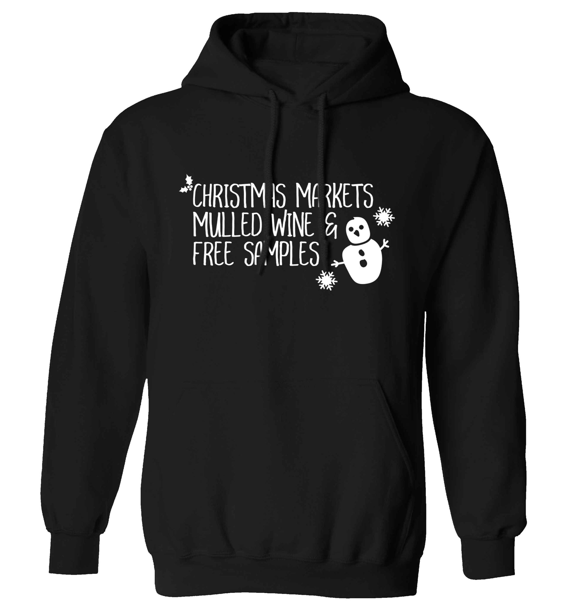 Christmas market mulled wine & free samples adults unisex black hoodie 2XL