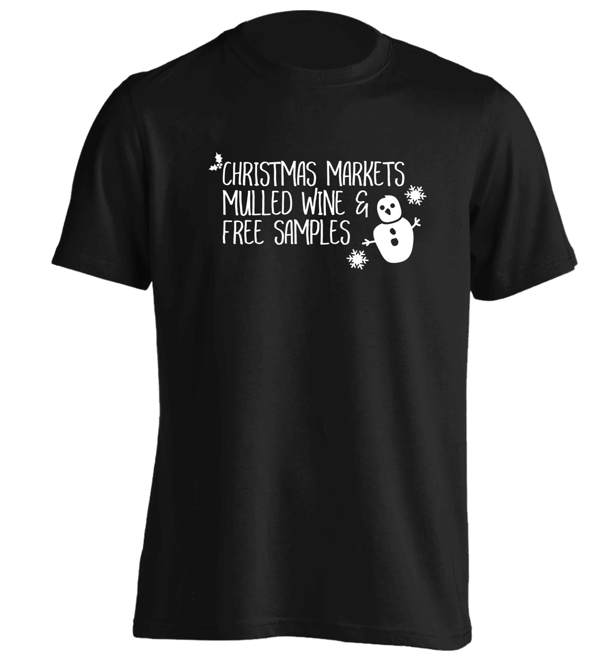 Christmas market mulled wine & free samples adults unisex black Tshirt 2XL