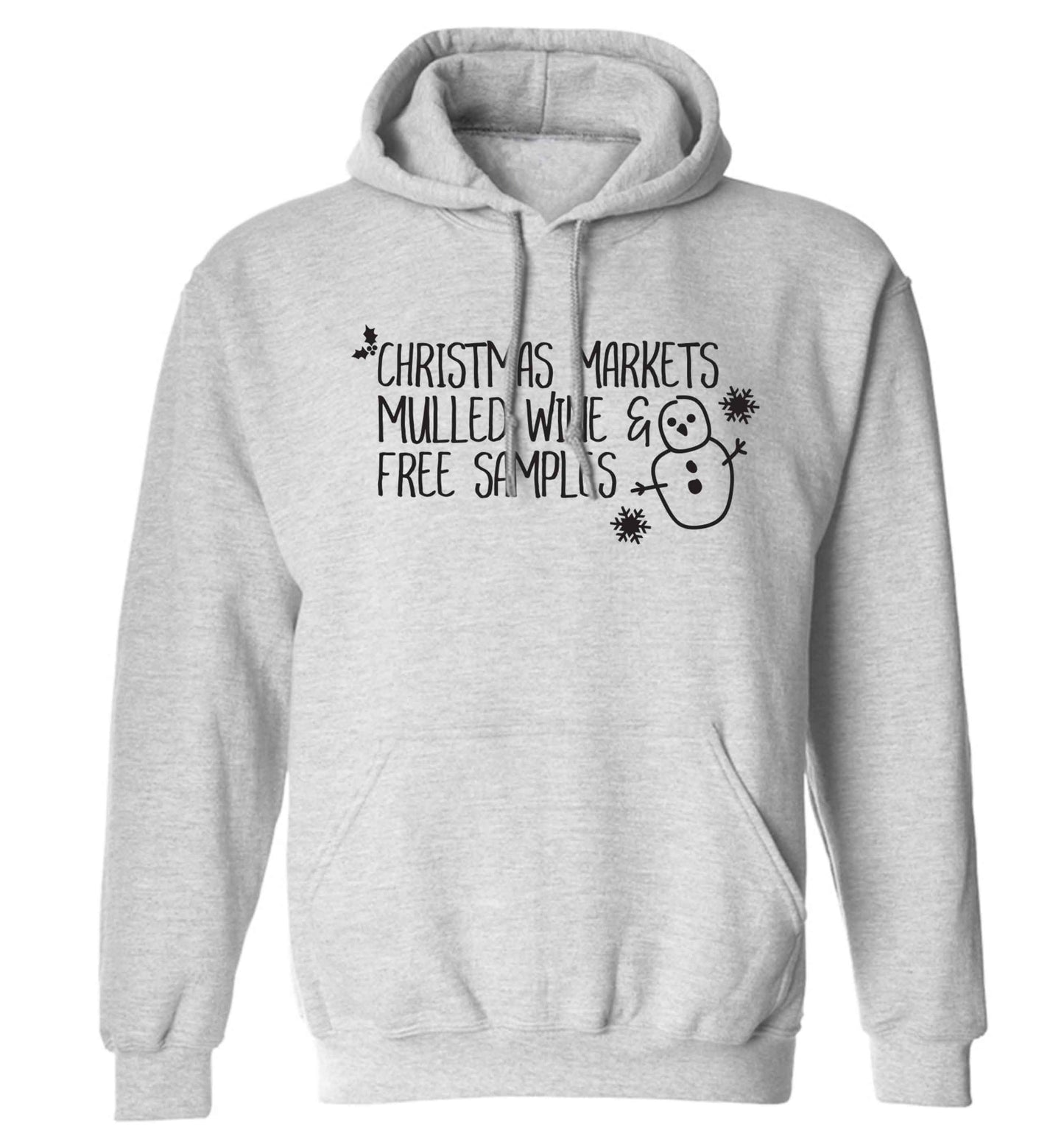 Christmas market mulled wine & free samples adults unisex grey hoodie 2XL