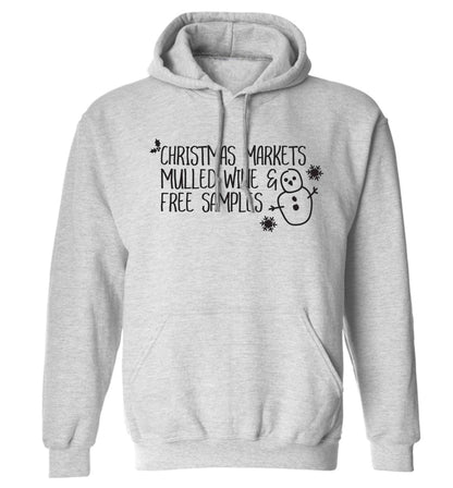 Christmas market mulled wine & free samples adults unisex grey hoodie 2XL