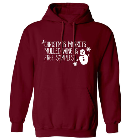 Christmas market mulled wine & free samples adults unisex maroon hoodie 2XL