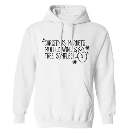 Christmas market mulled wine & free samples adults unisex white hoodie 2XL