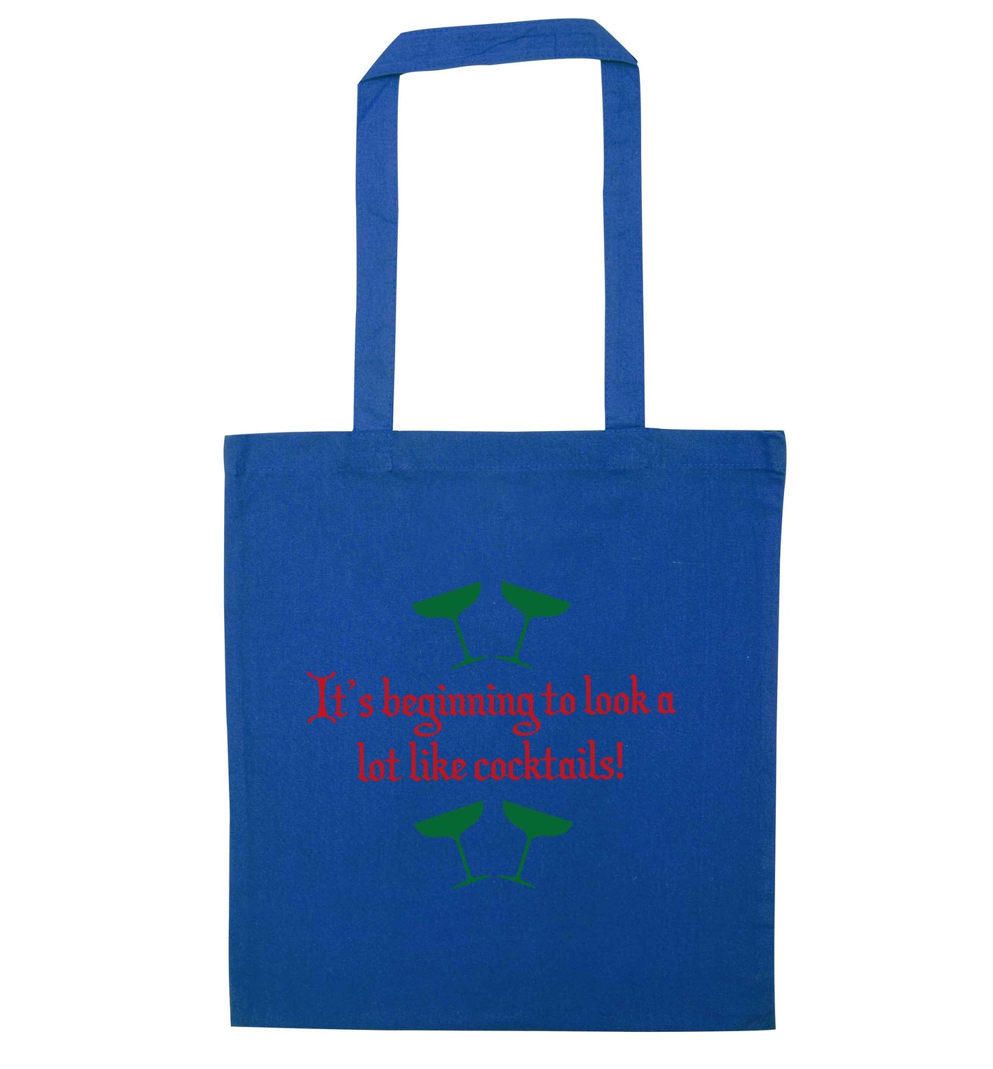 It's beginning to look a lot like cocktails blue tote bag