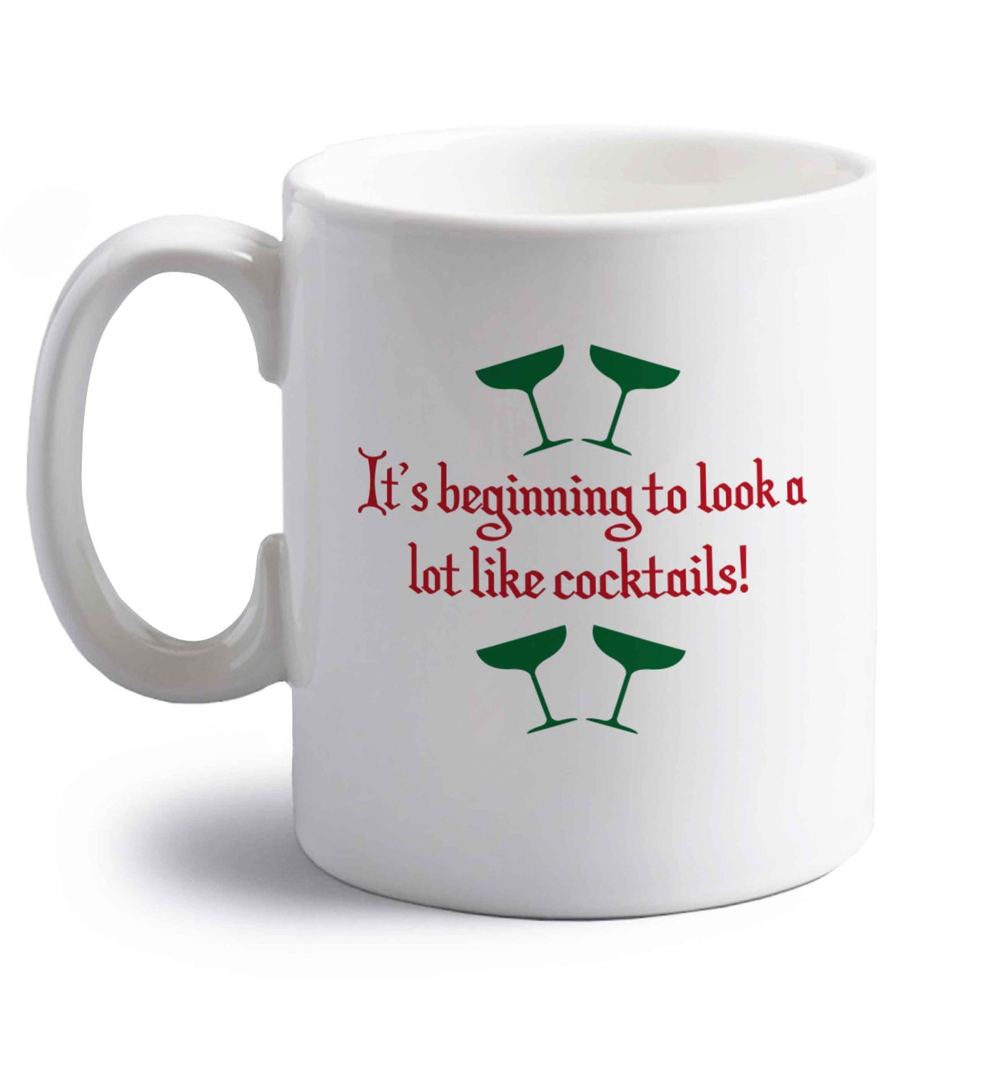 It's beginning to look a lot like cocktails right handed white ceramic mug 