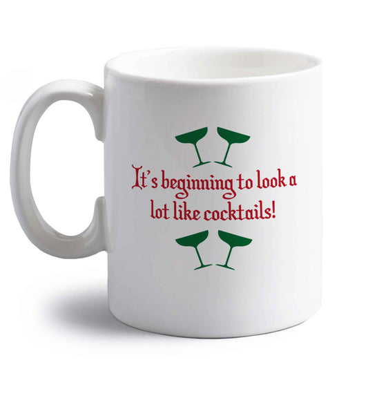 It's beginning to look a lot like cocktails right handed white ceramic mug 