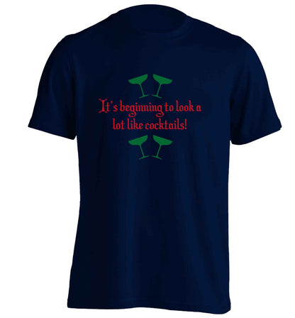 It's beginning to look a lot like cocktails adults unisex navy Tshirt 2XL