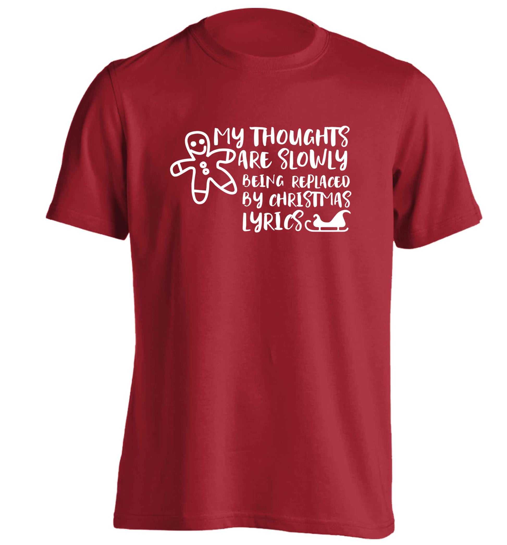 My thoughts are slowly being replaced by Christmas lyrics adults unisex red Tshirt 2XL