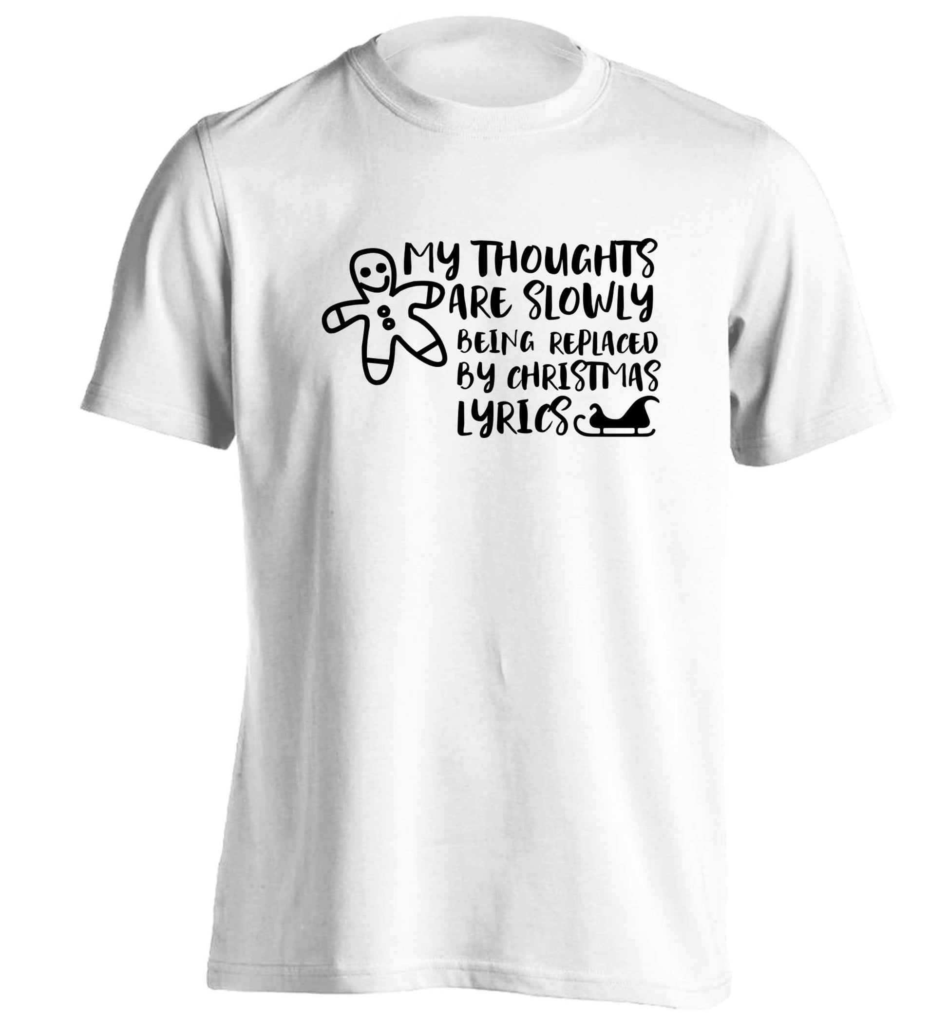 My thoughts are slowly being replaced by Christmas lyrics adults unisex white Tshirt 2XL