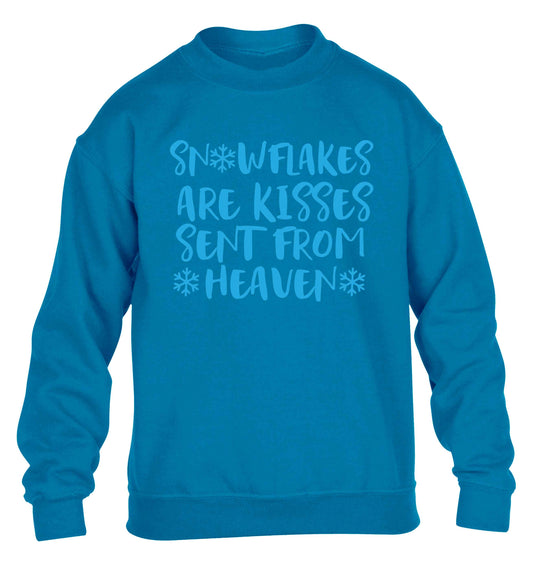 Snowflakes are kisses sent from heaven children's blue sweater 12-13 Years