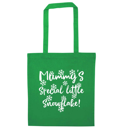Mummy's special little snowflake green tote bag