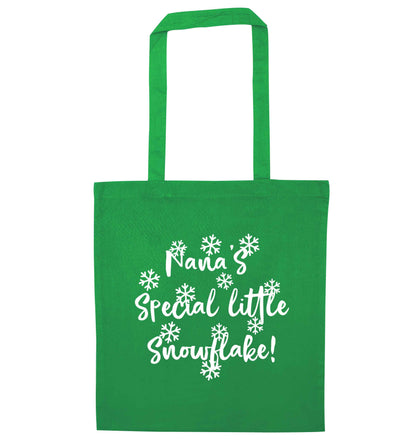 Nana's special little snowflake green tote bag