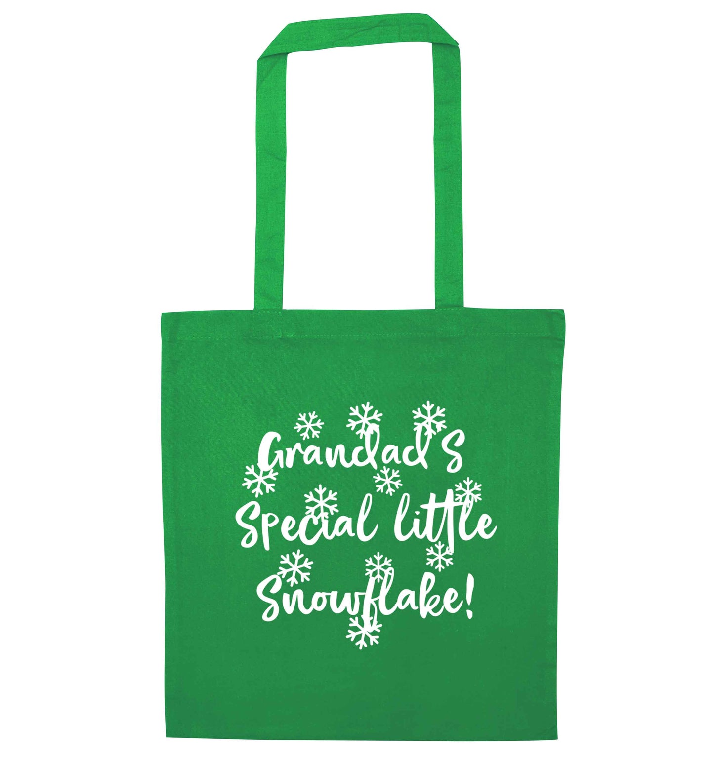 Grandad's special little snowflake green tote bag