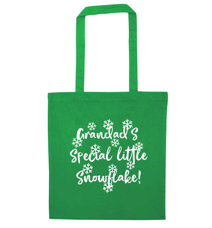Grandad's special little snowflake green tote bag