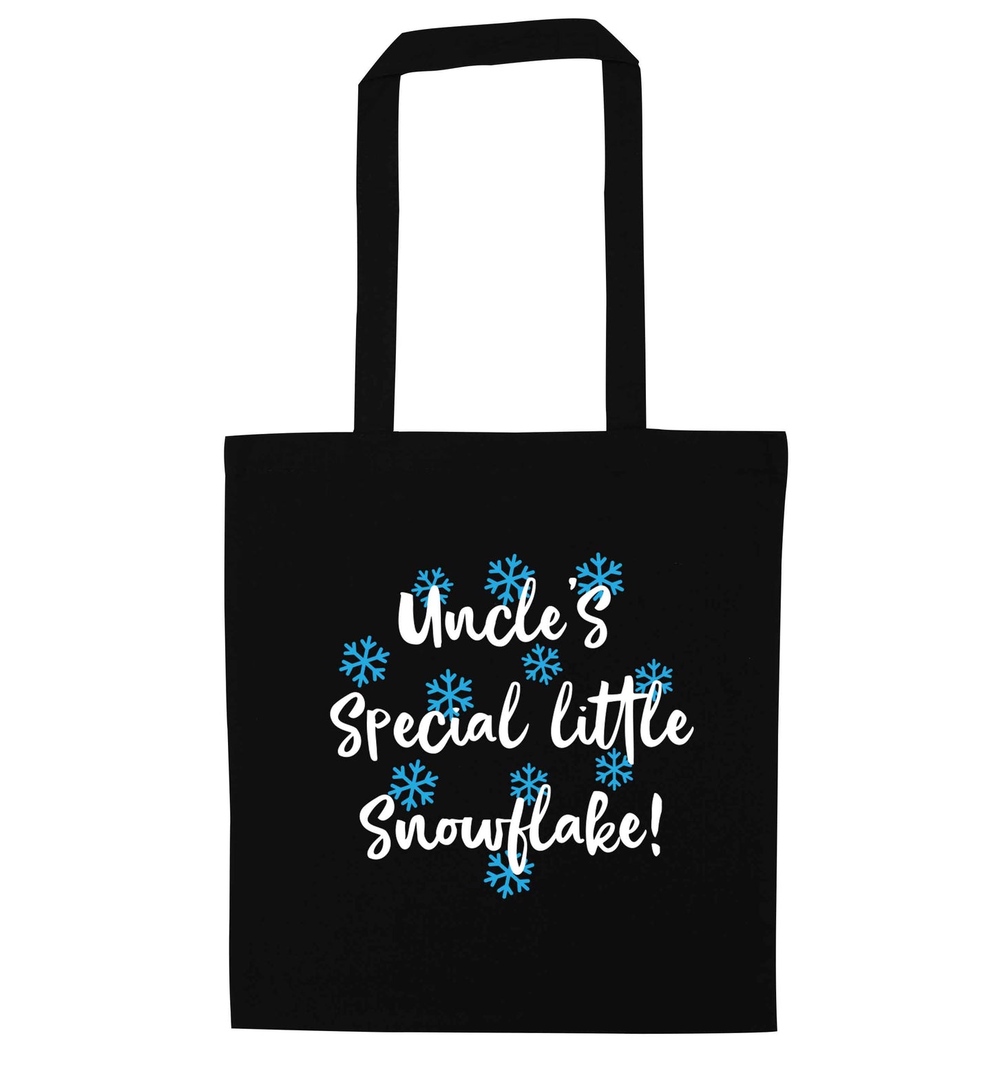 Uncle's special little snowflake black tote bag