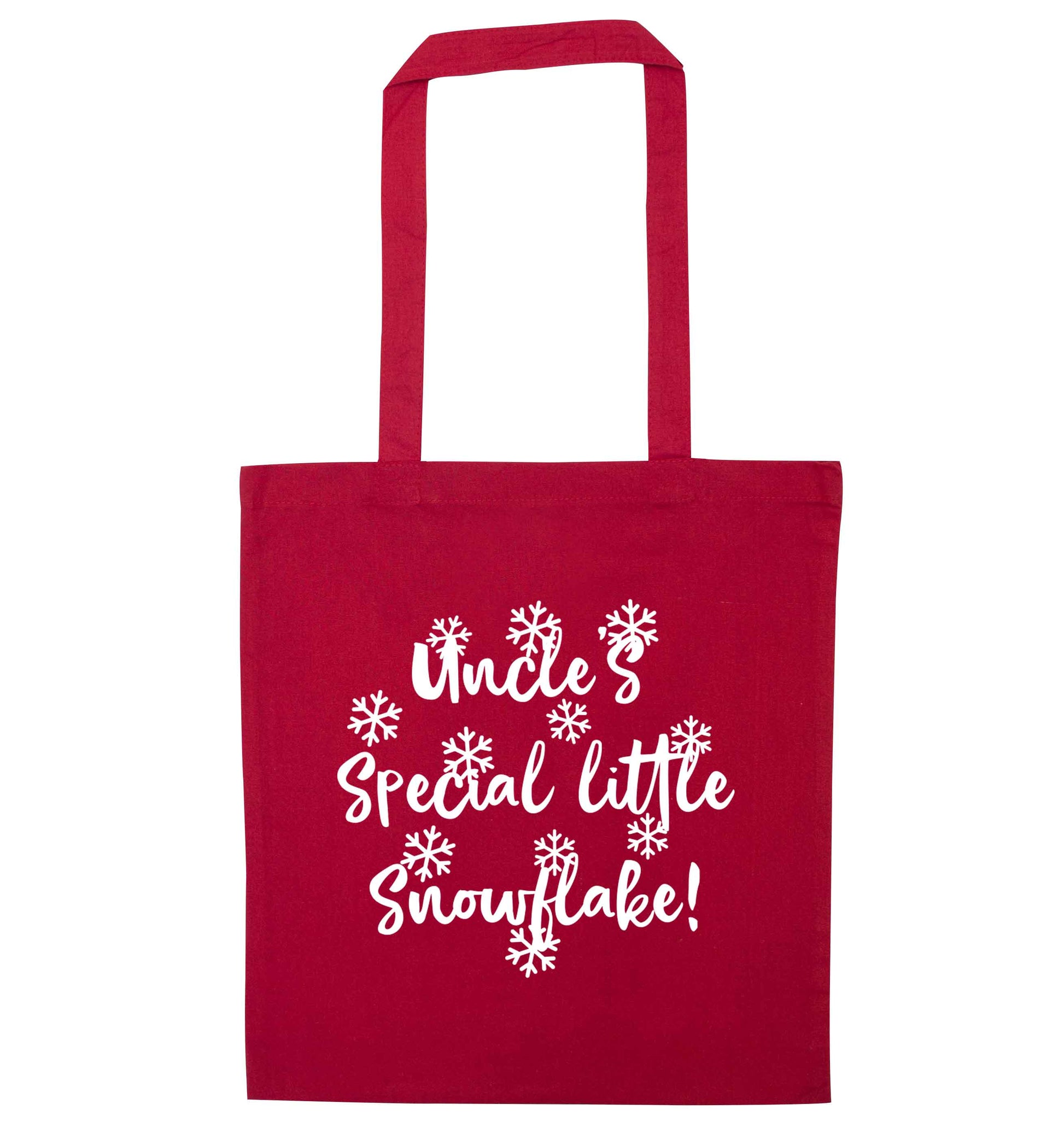 Uncle's special little snowflake red tote bag